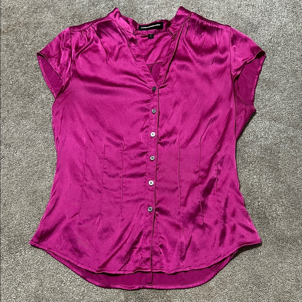 Express Vintage Silk Button Front Shirt Pink size small